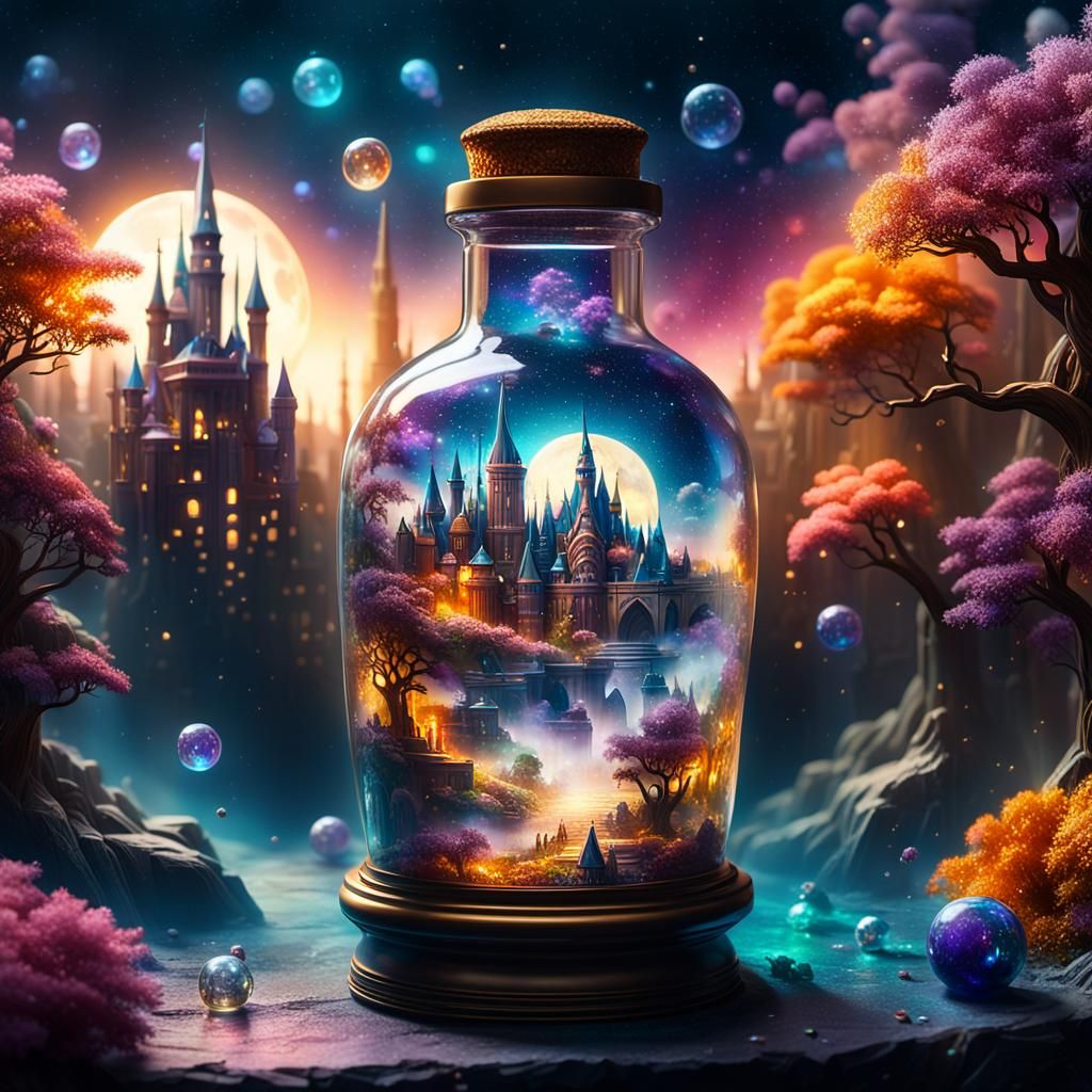 Miniature Fantastical City Inside Glass Bottle