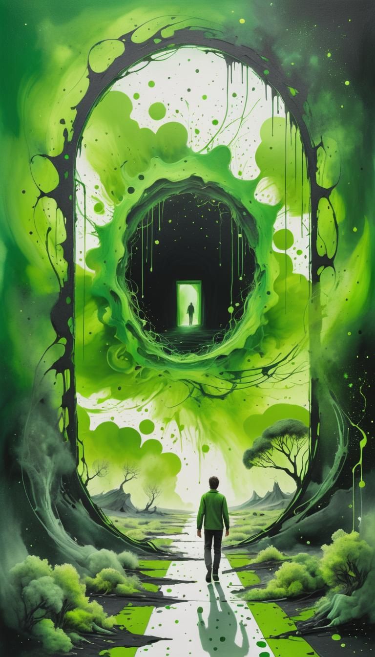 Green Soot Painting of Cosmic Portal to New World