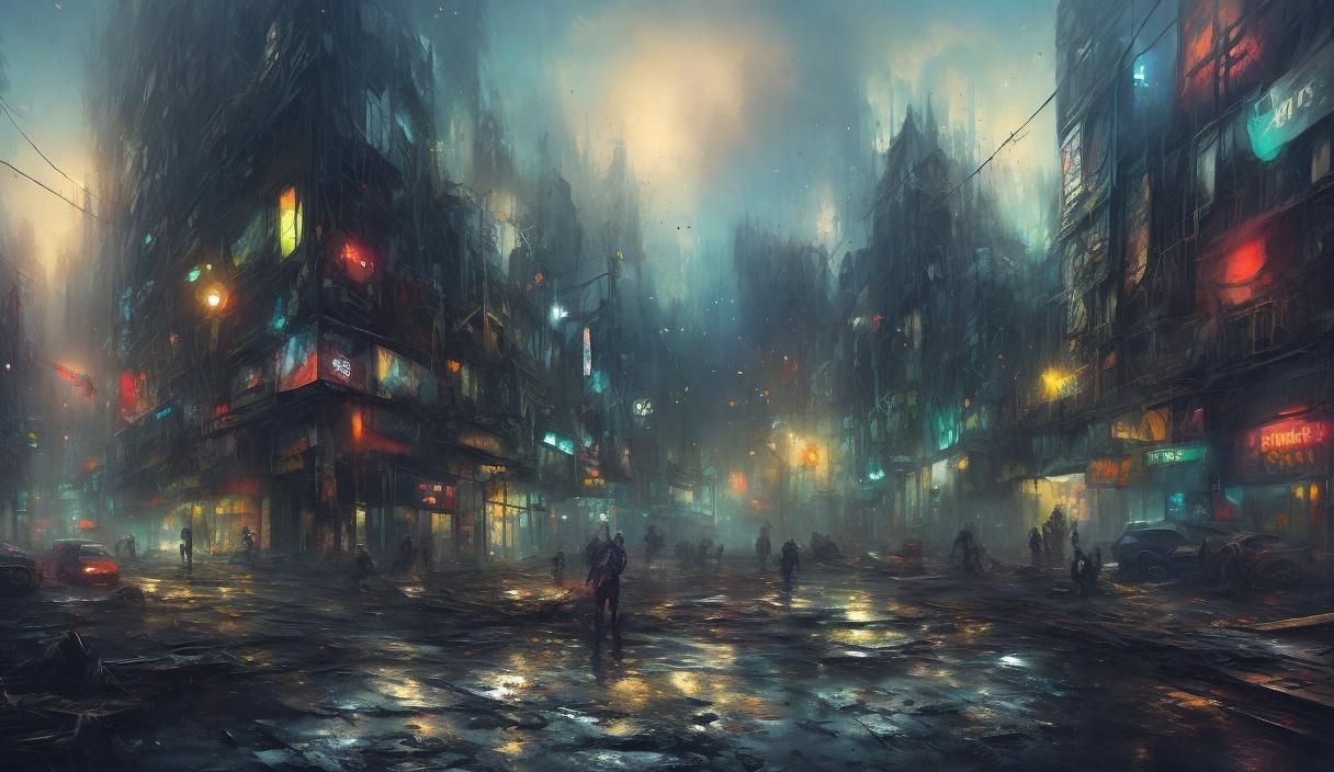 Anime Children in Scrap Yard, Graffiti Art Style