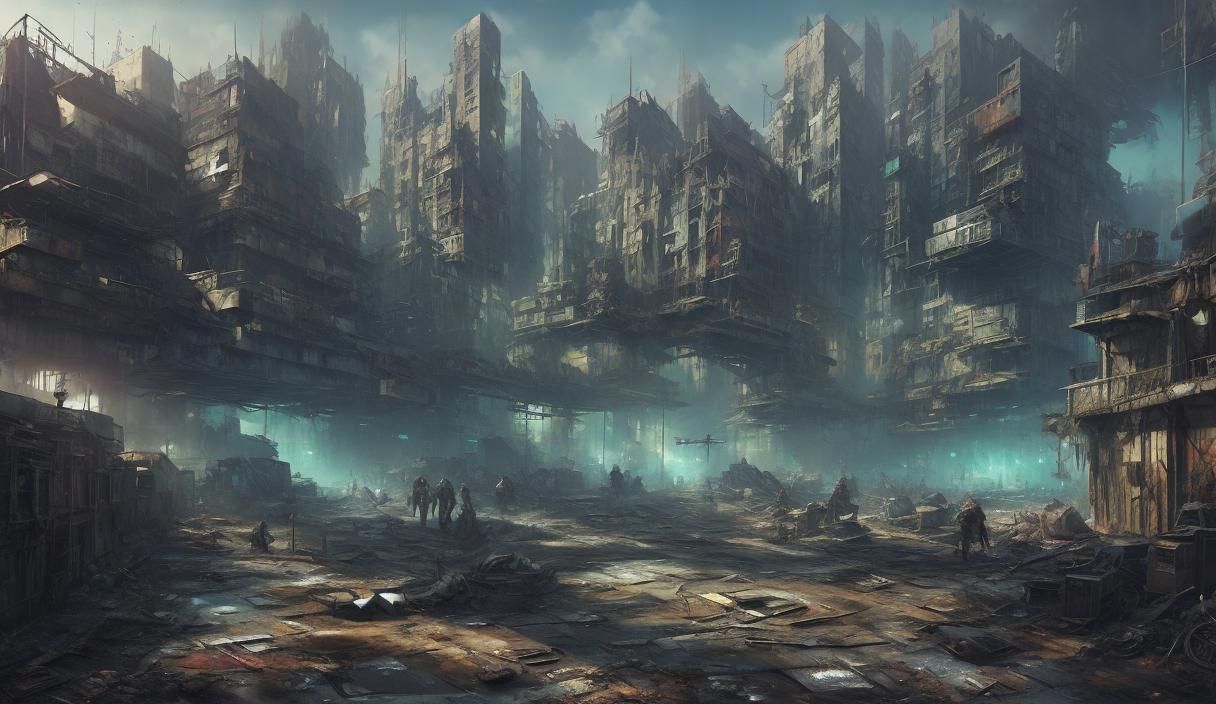 Gritty Sci-Fi Gutter Snipes in Scrap Yard, Anime Style