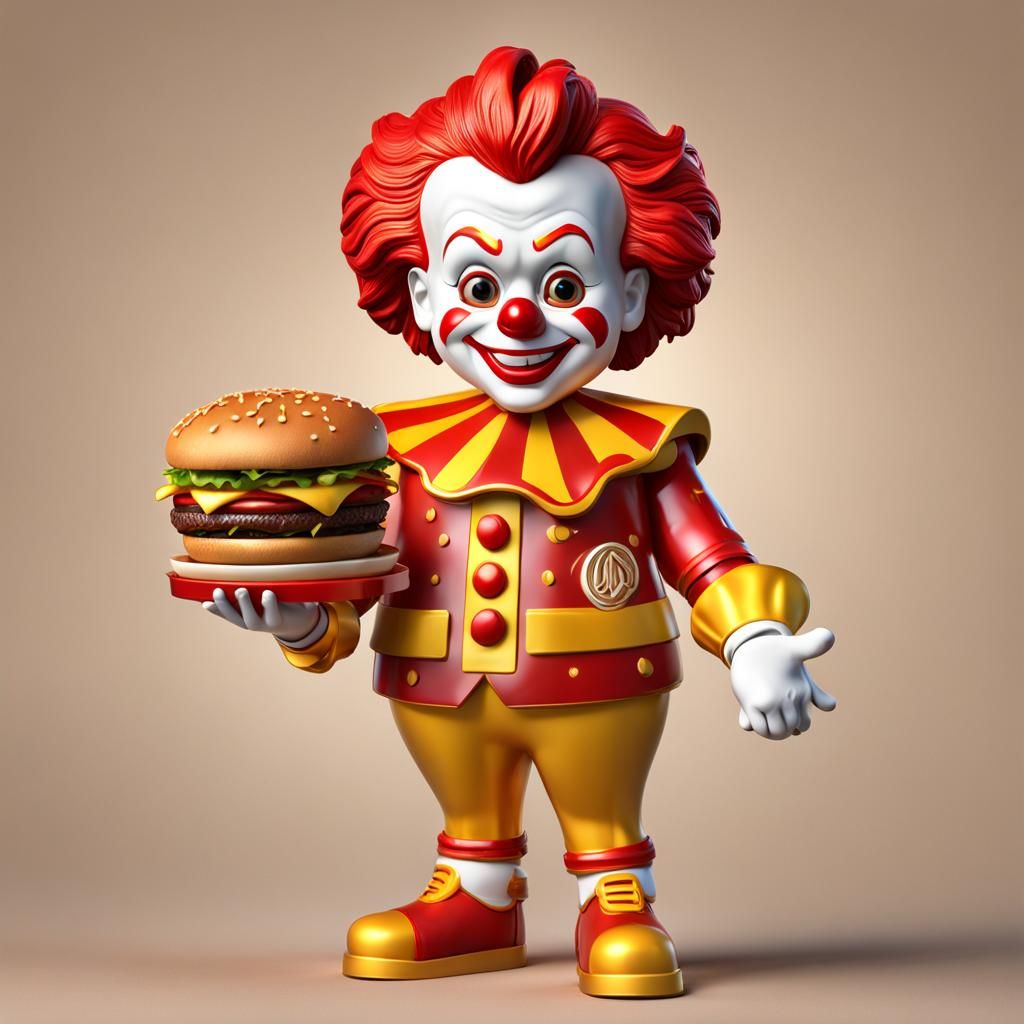 Baby Clown Bobblehead on Golden M in 3D Style