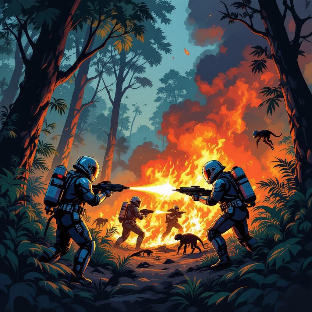 Futuristic Firefighters Battle Inferno in Alien Jungle: Comi...