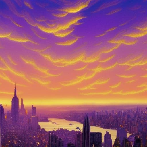 Purple and Gold Sunset Over Manhattan