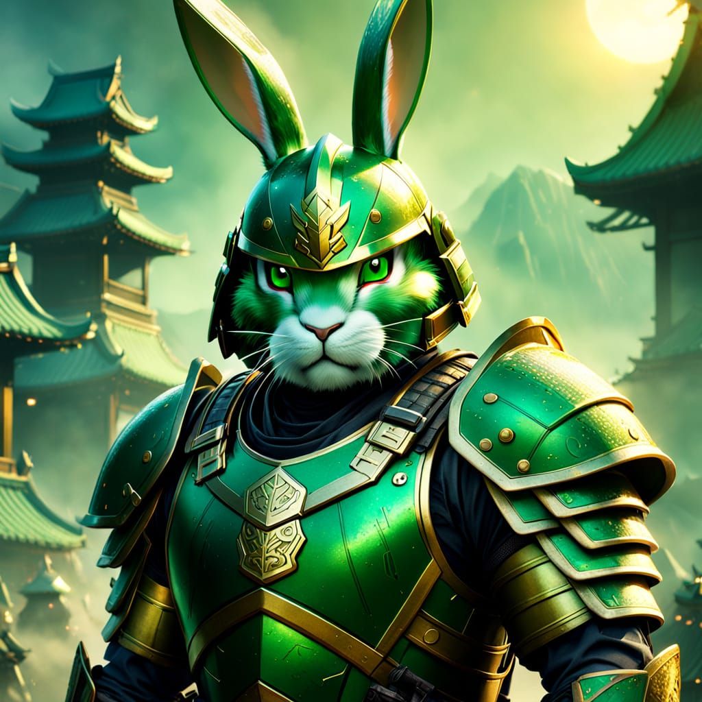 Green Samurai Bunny in Comic Book Style