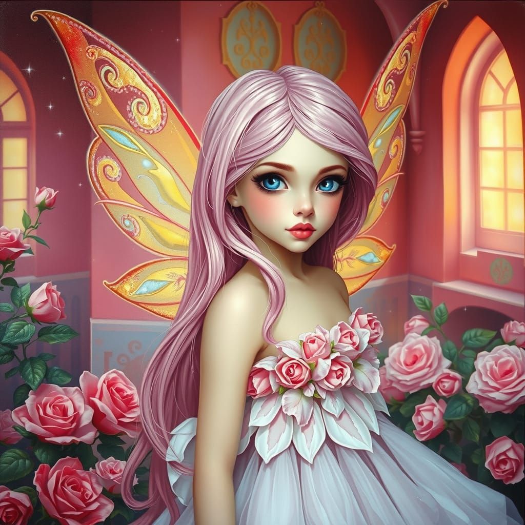 Enchanted Fairy in Whimsical Pink Castle
