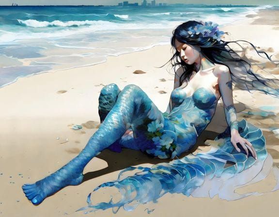 Mermaid Transformation in Surreal Fantasy Style