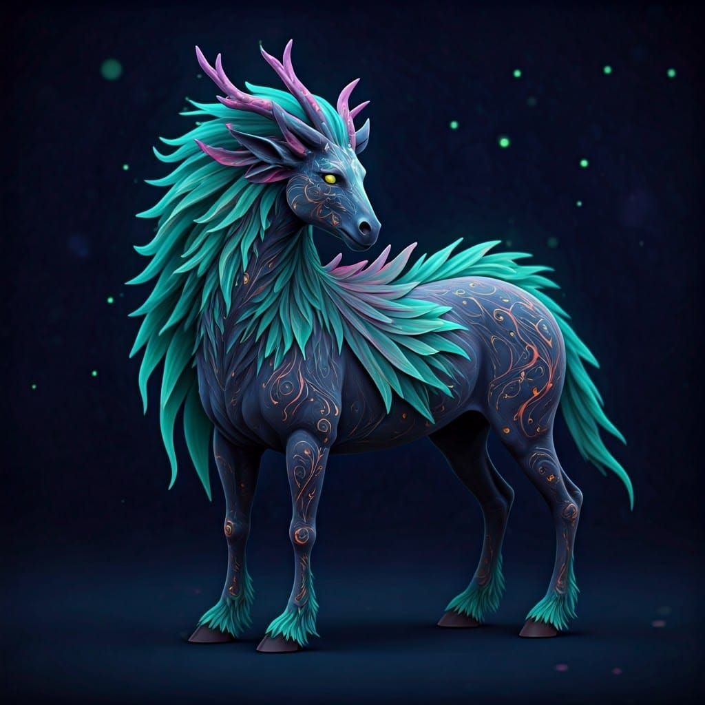 Bioluminescent Centaur in Dark Mystical Setting