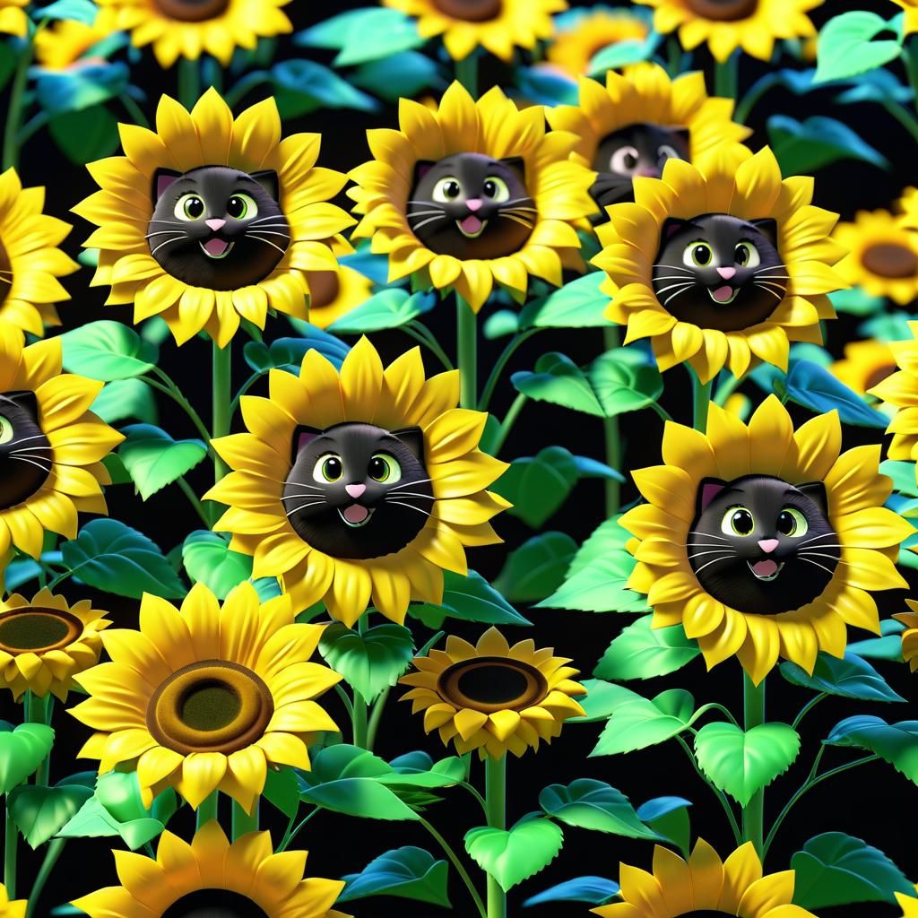 Cute Cats Dressed as Sunflowers in 3D Anime