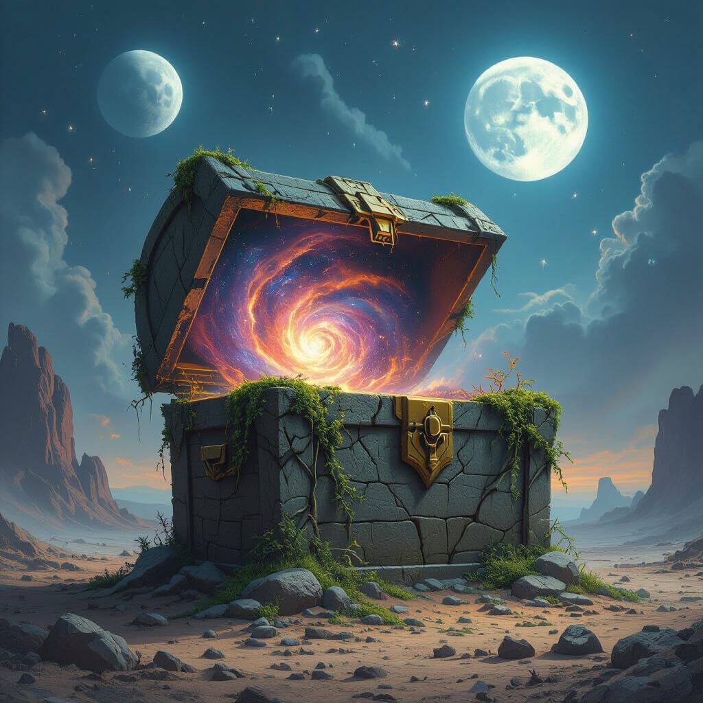 Cosmic Vortex Unleashed from Ancient Stone Chest