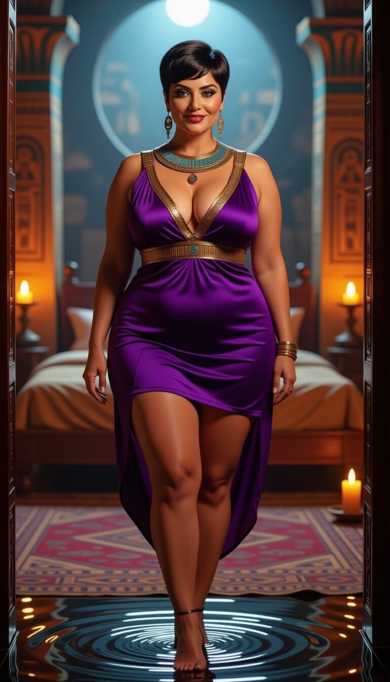 Egyptian Woman in Revealing Purple Minidress - Surreal Portr...