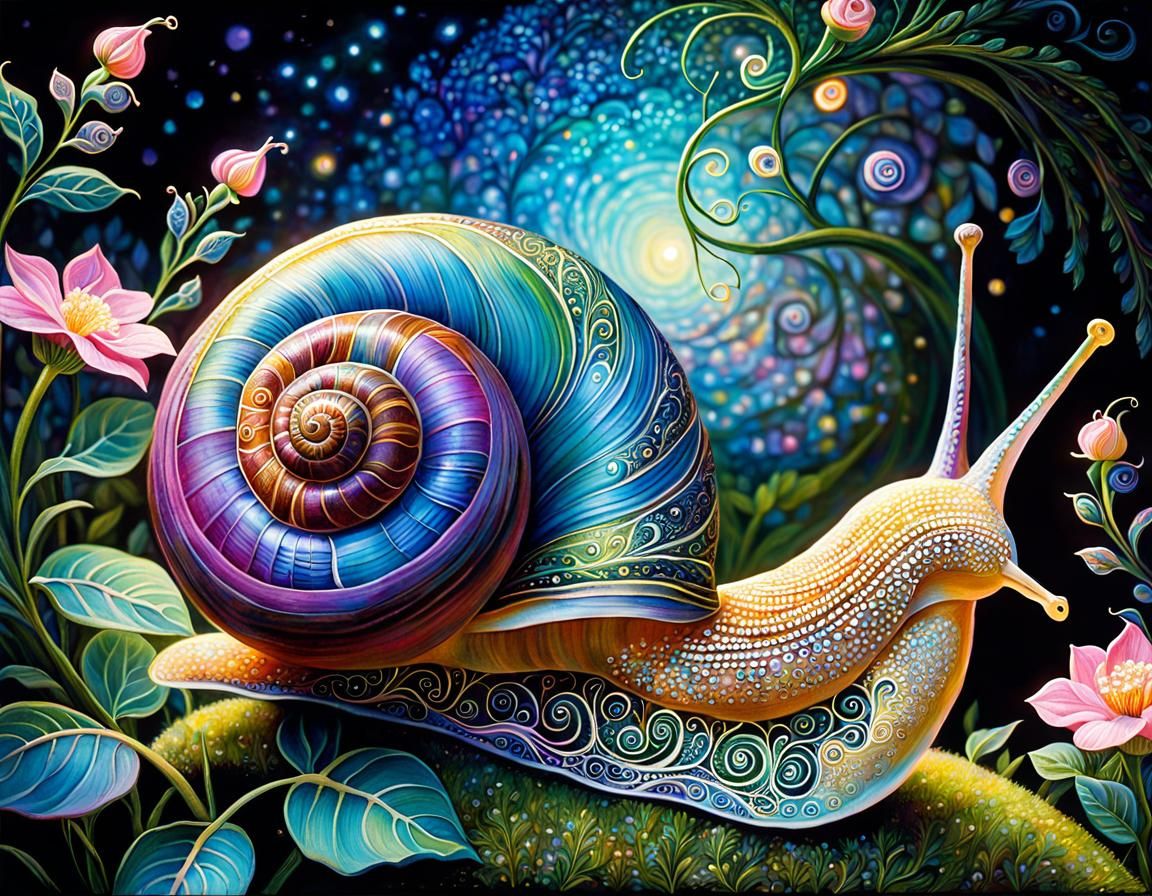Ornate Snail in Luminescent Fantasy Garden