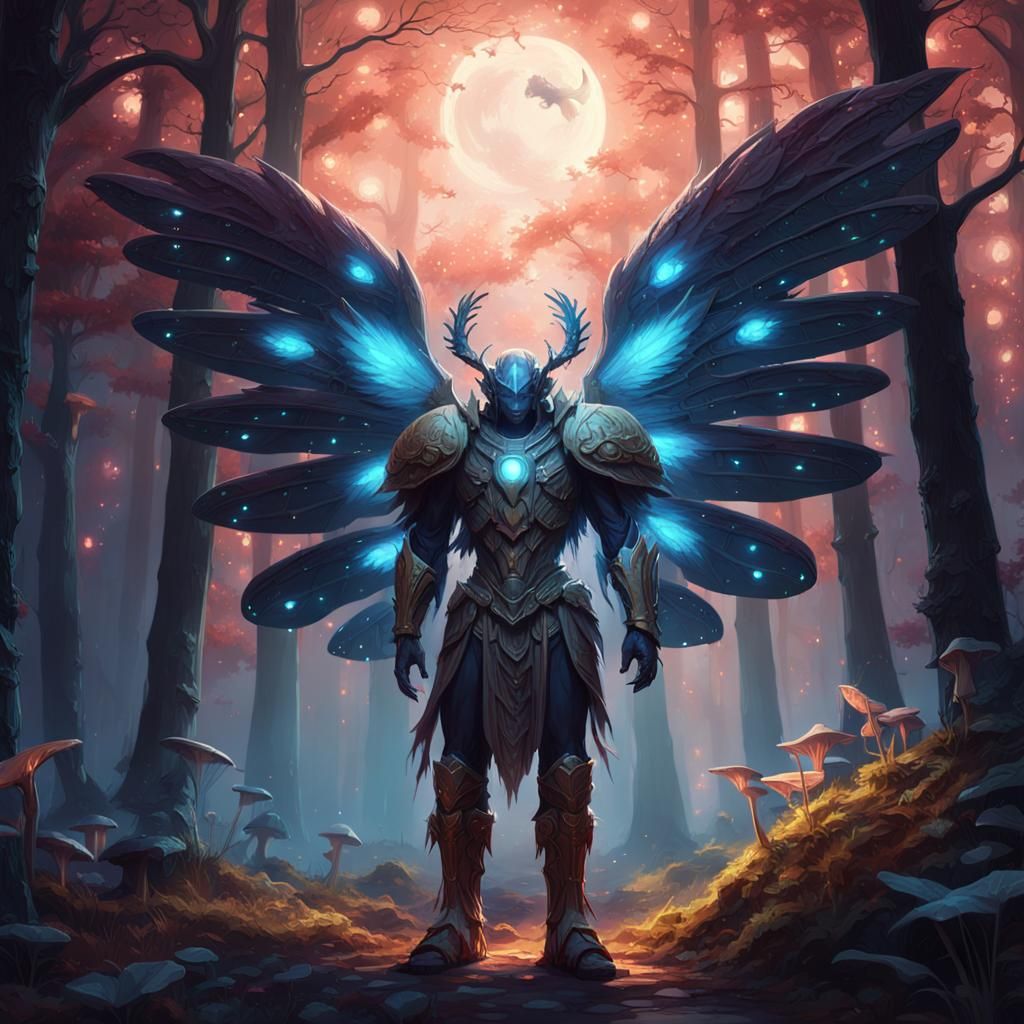 Winged Humanoid in Dreamlike Forest Concept Art