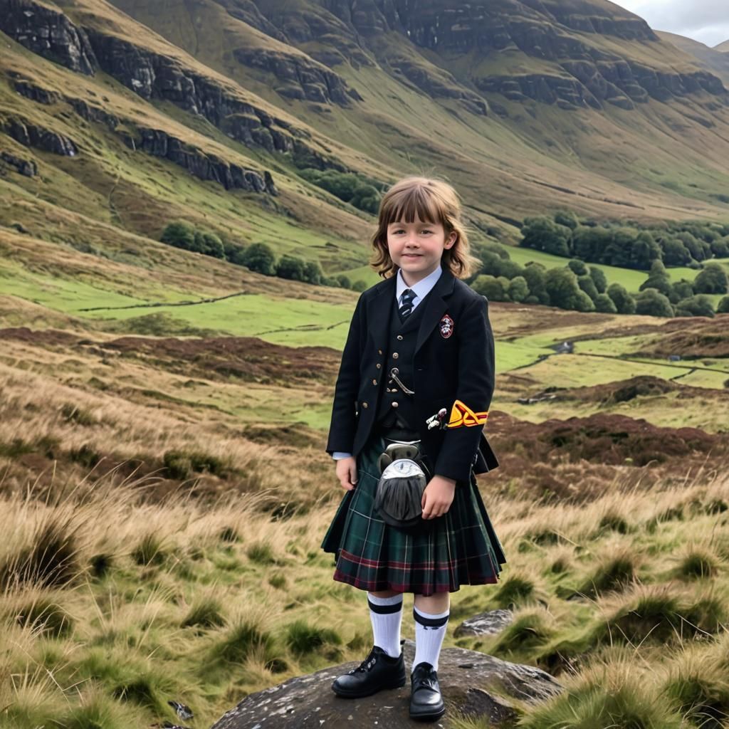 Wee Bonnie Lass in a Kilt in the Glen