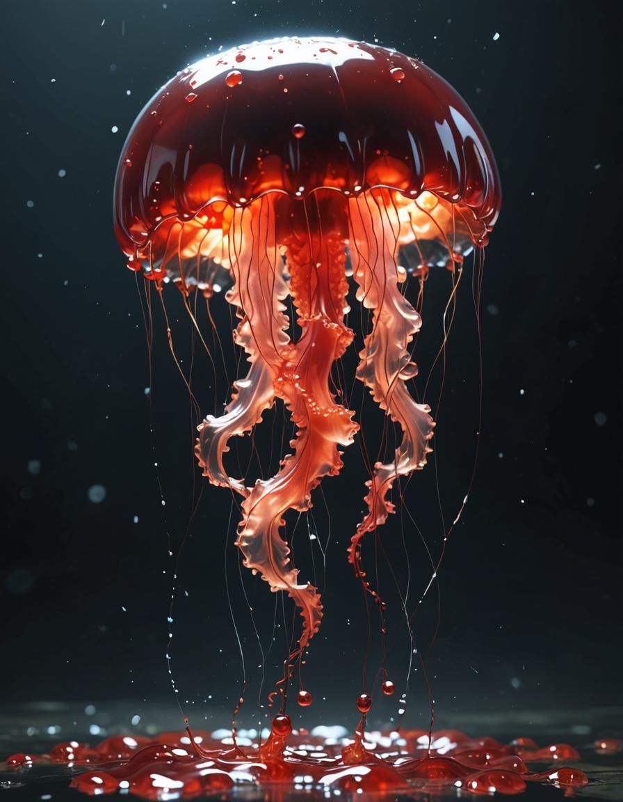 Red Jellyfish Dripping Jam in 3D Anime Style