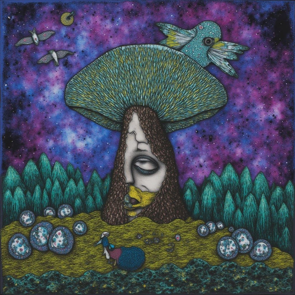 Surreal Fungal Collage in Baroque Constructivist Style