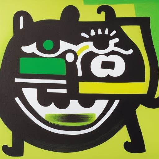 Abstract Black Cat with Green Eyes as Digital Painting