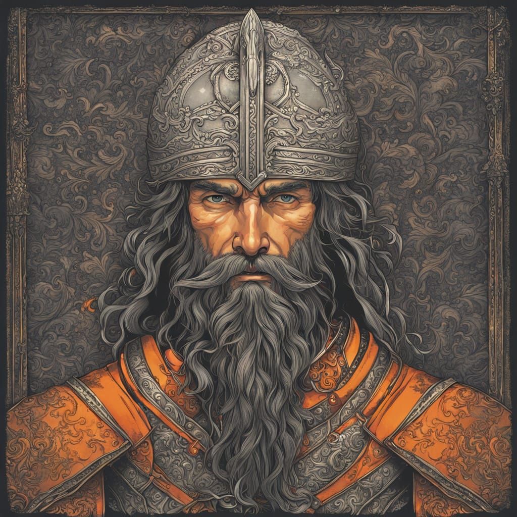 Stoic Polish Warlord in Metallic Armor