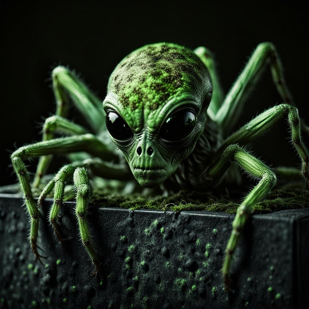 Eerie Green Alien Portrait in Surrealist Style