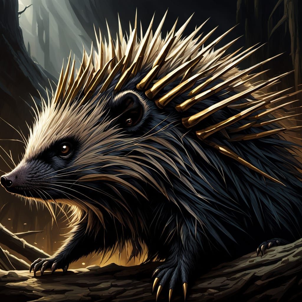 Menacing Spear-Quilled Porcupine in Dark Fantasy Style