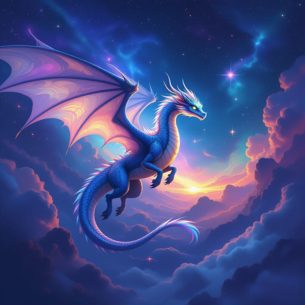 Majestic Void Dragon Soaring Through Starry Cosmos