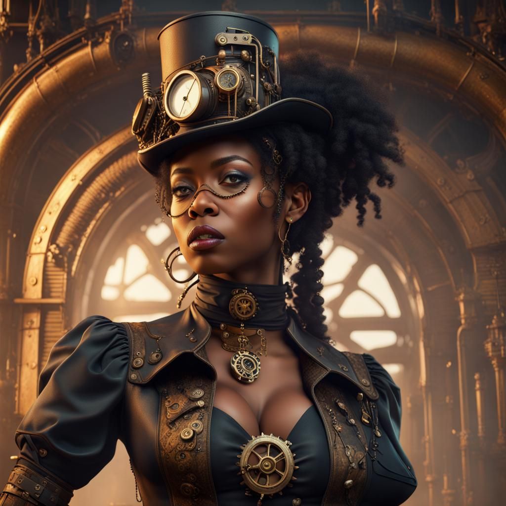 Steampunk Black Woman in Detailed Matte Painting