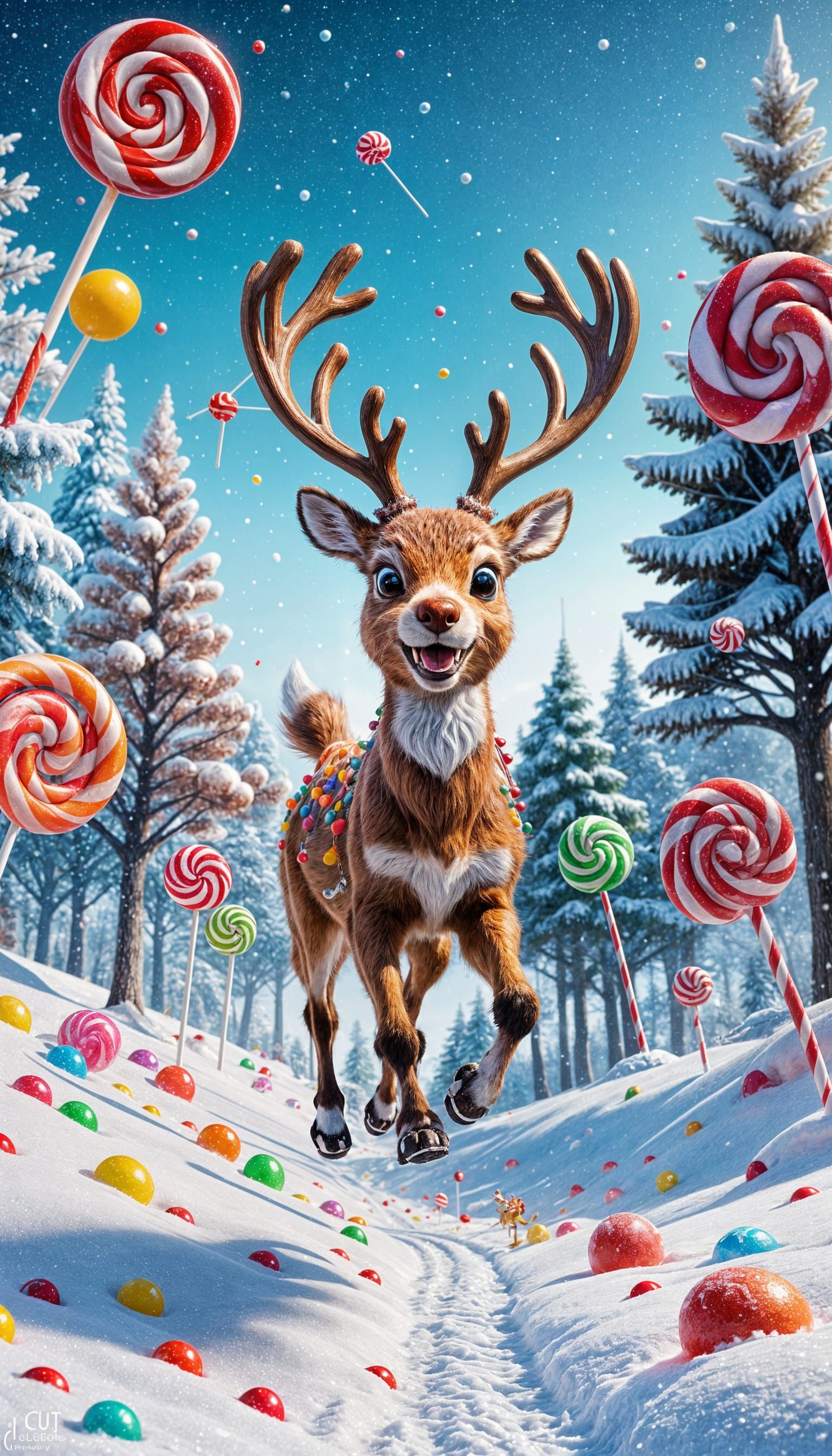 Rudolph in Candyland: A Hyperrealistic Digital Illustration