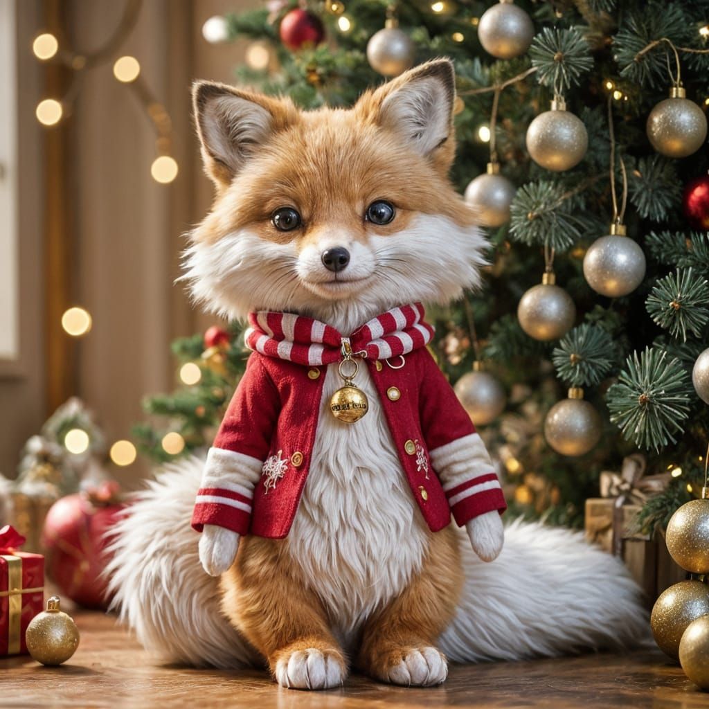 Anthropomorphic Fox in Festive Christmas Setting