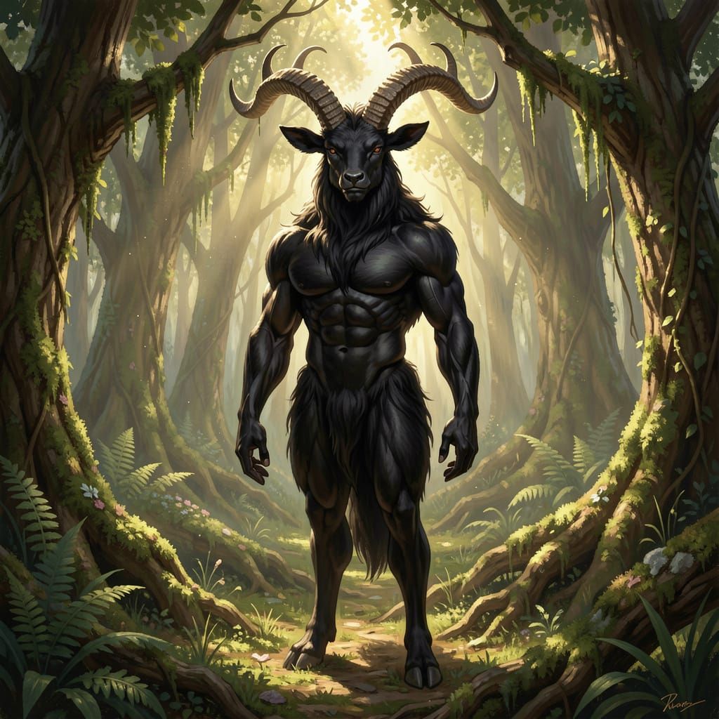 Masculine Faun in Mystical Forest Clearing