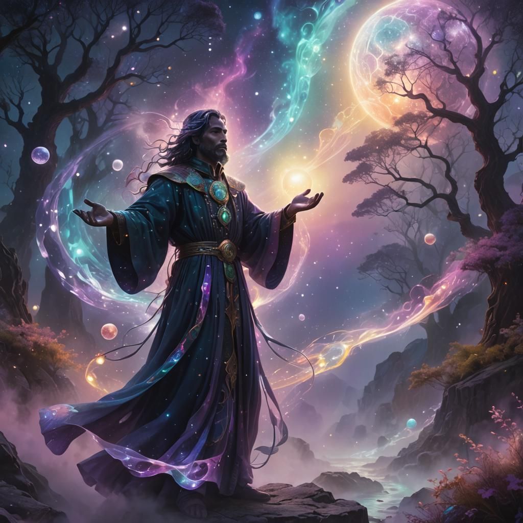 Cosmic Astral Portrait in Mixed Media Art