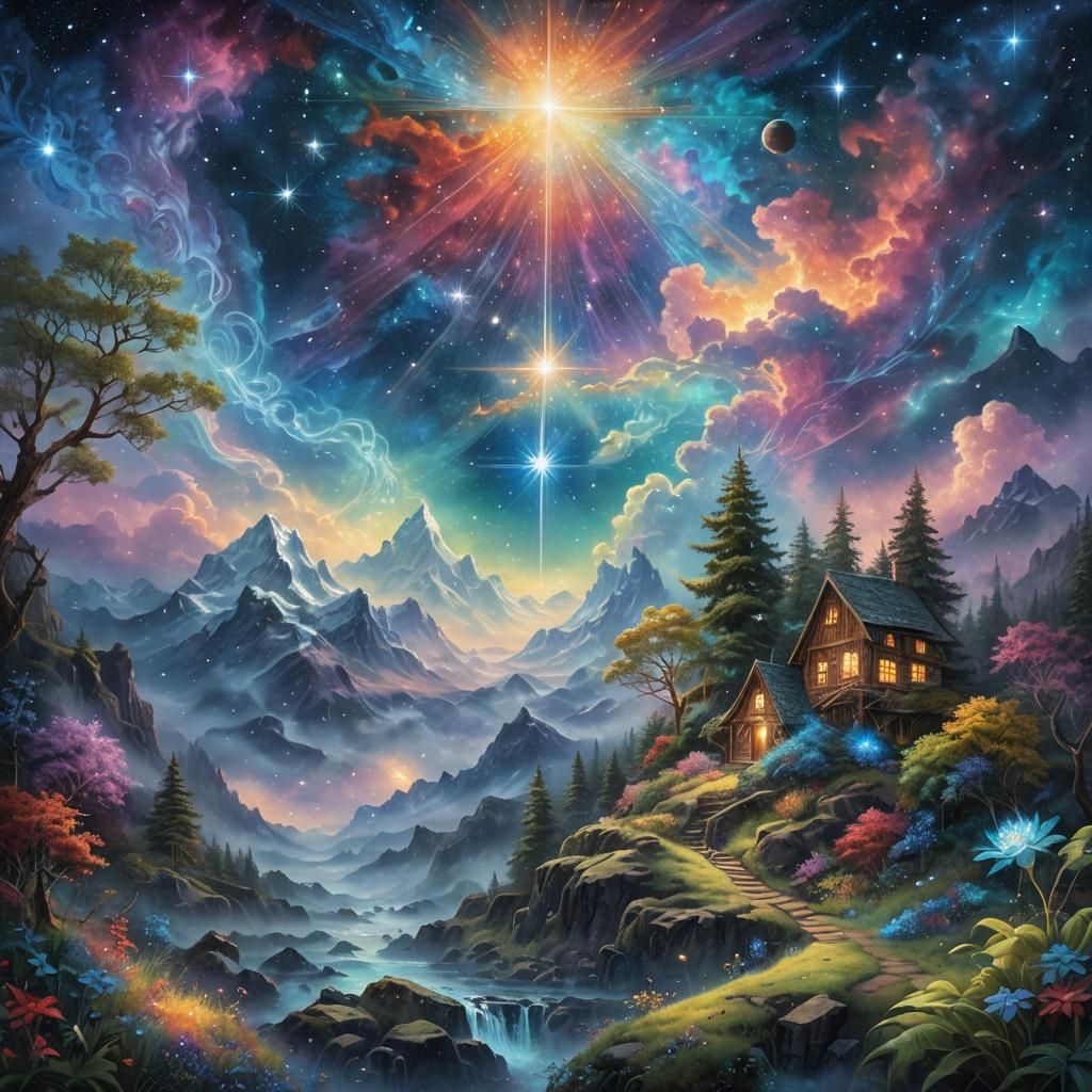 Southern Cross: Holographic Astral Illustration in Mixed Med...