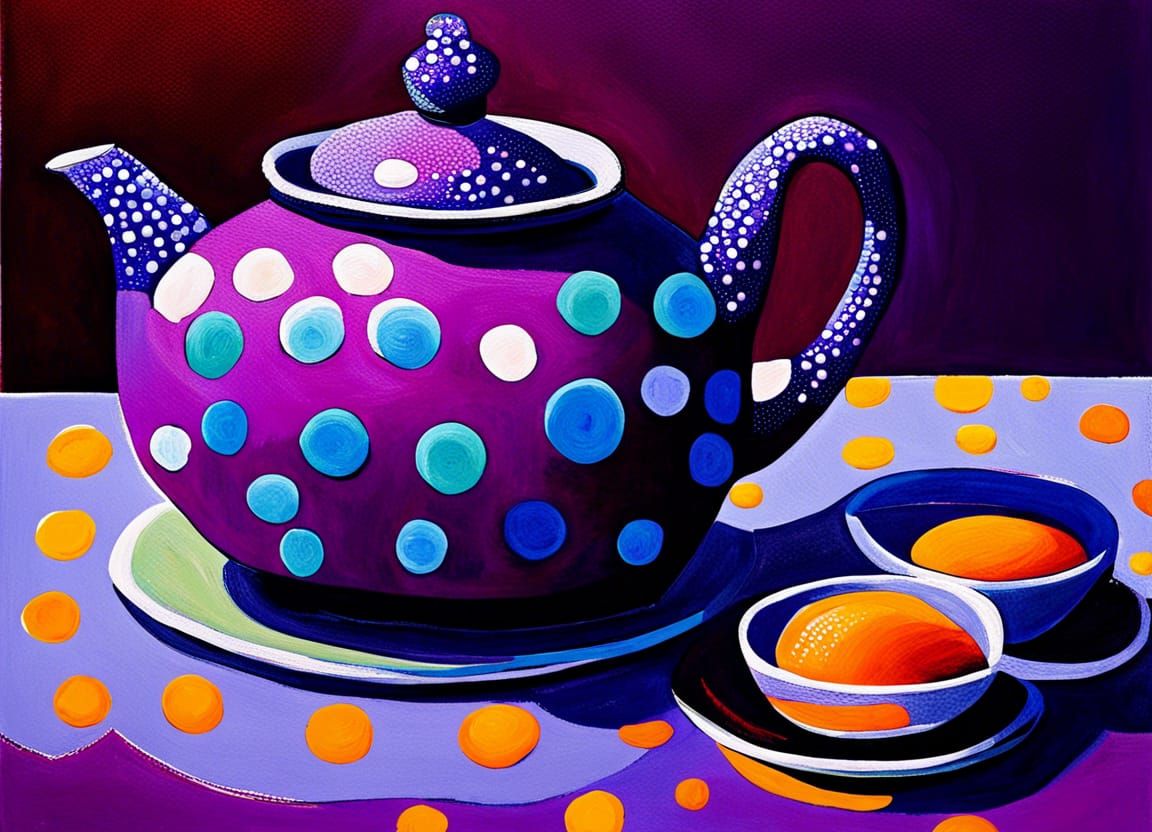 Polka Dot Teapot as Impasto Oil Painting