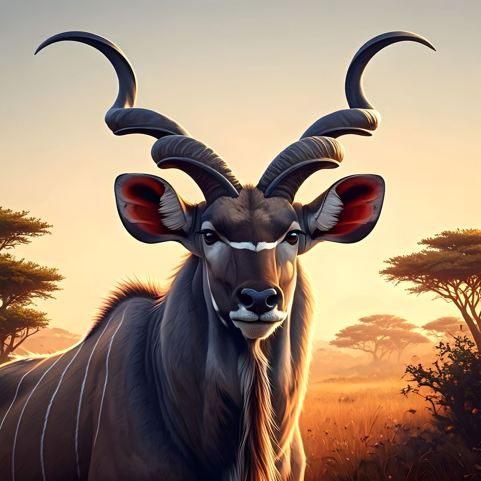 Kudu Bull Double Exposure in Detailed 3D Style