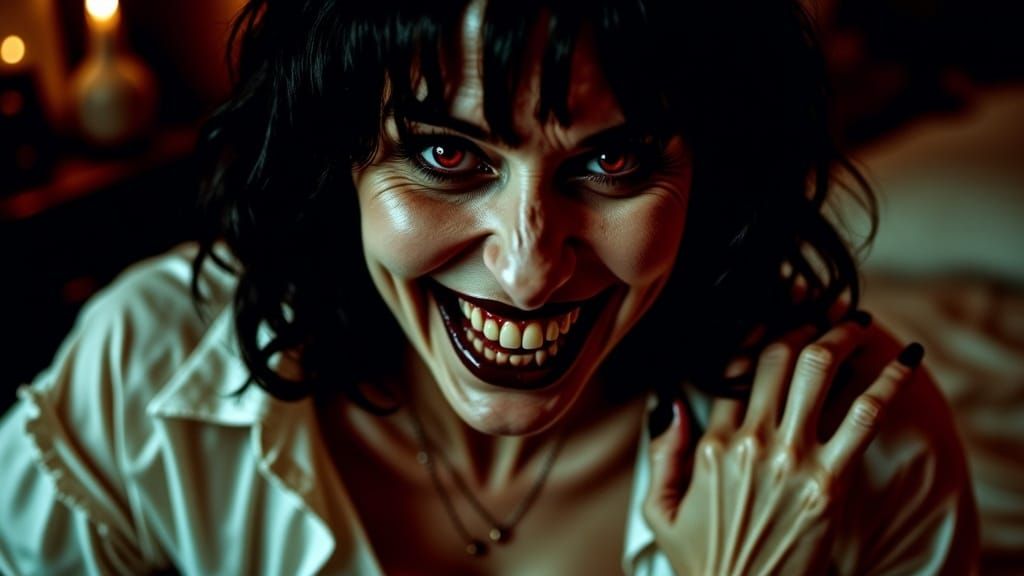 Sinister Woman Portrait in Retro Horror Style