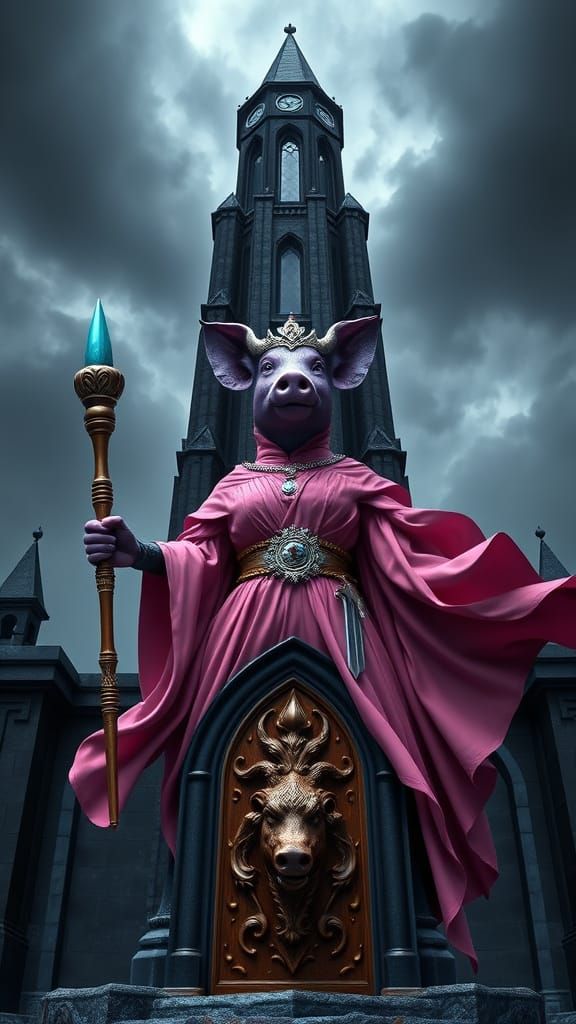 Gothic Sow Sorceress Reigns Over Obsidian Belfry