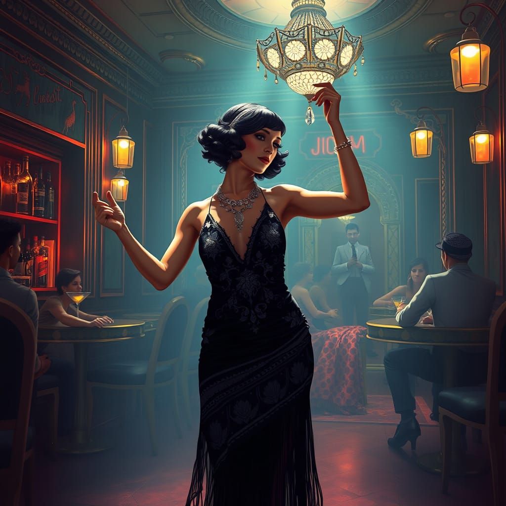 Flapper Dancer in 1920s Speakeasy, Astral Illustration