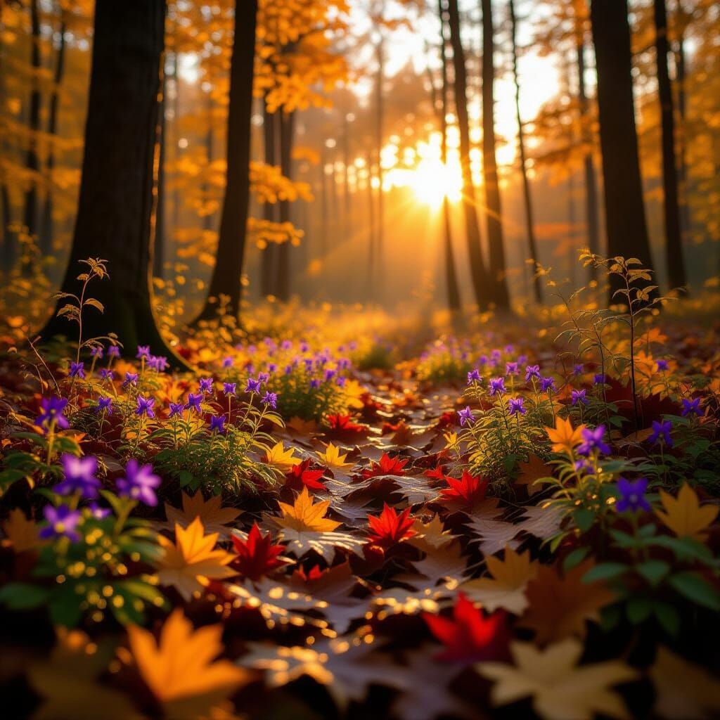 Photorealistic Autumn Forest with Shimmering Leaves and Wild...