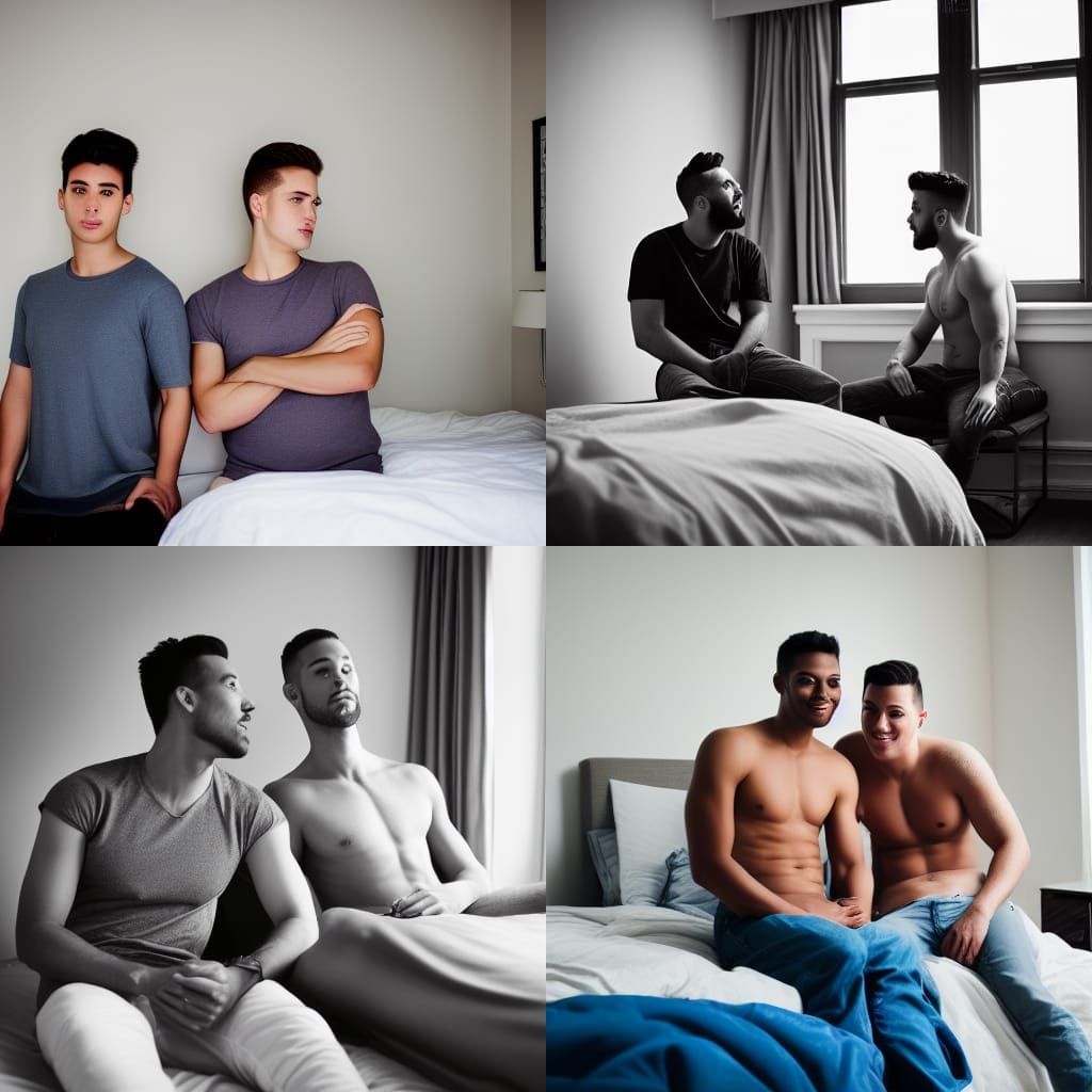 Realistic Photo of Two Men in Bedroom