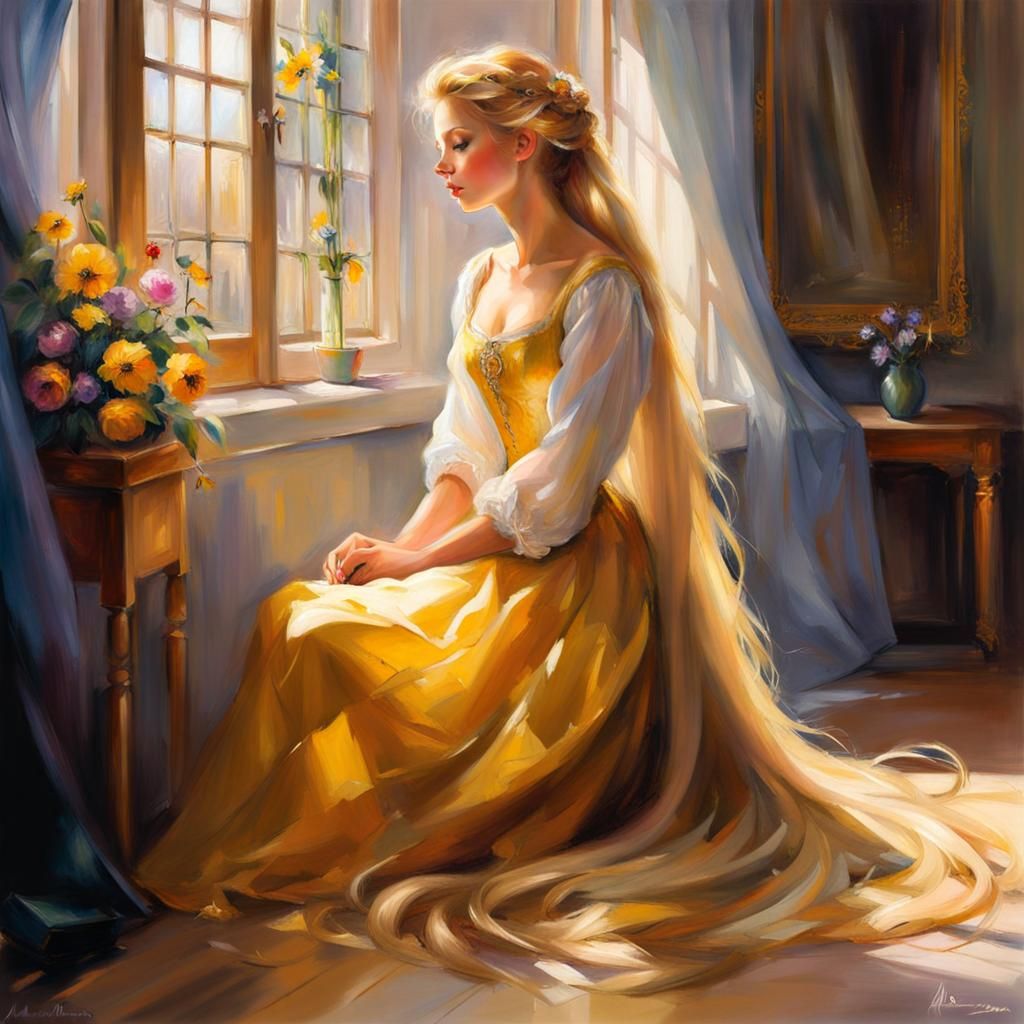 Sad Rapunzel at Hairdresser in Romantic Style