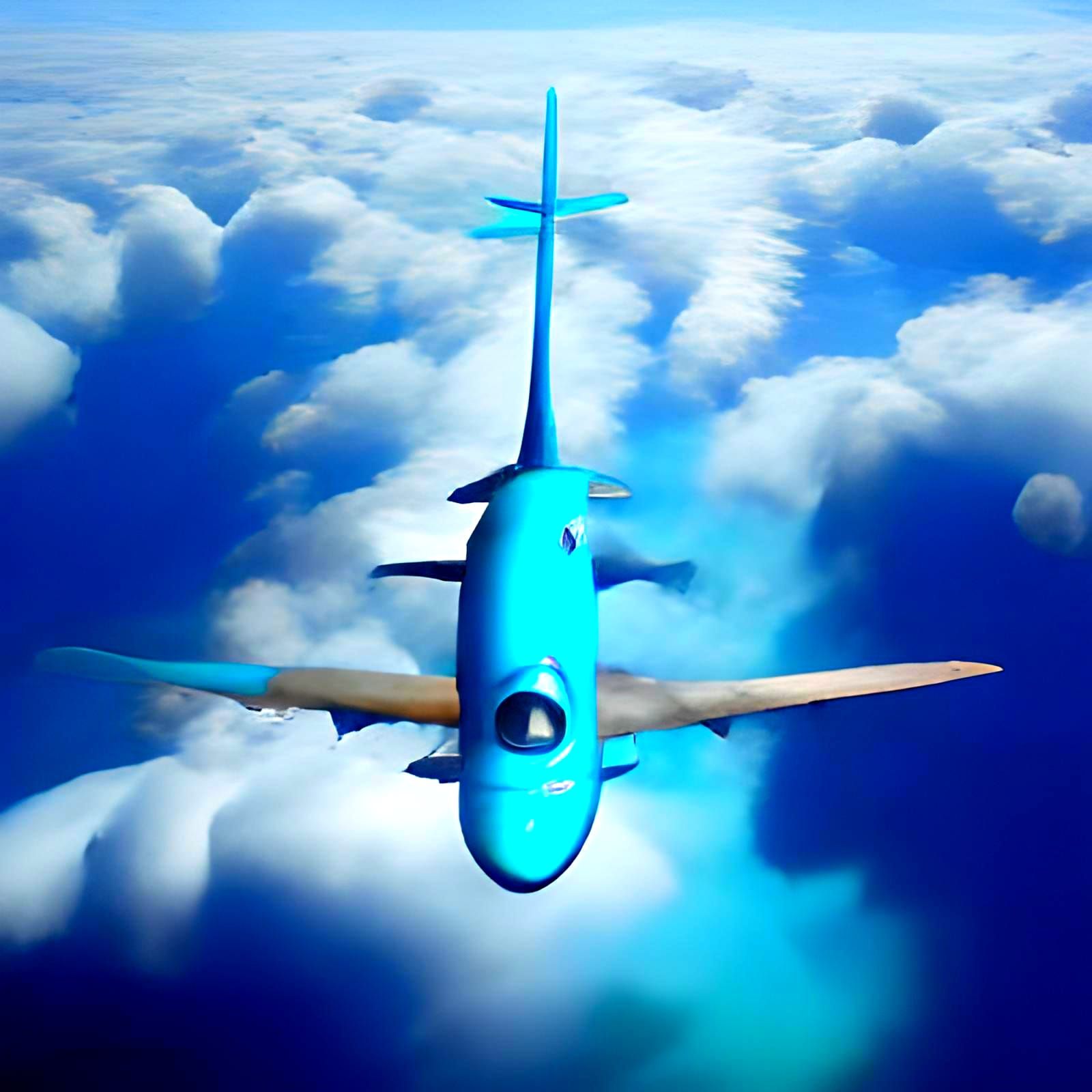 Turquoise Airplane Soaring Above the Clouds