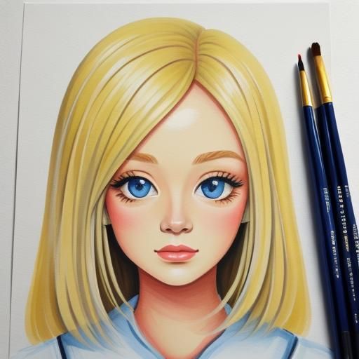 Cute Blonde Girl: Gouache Detailed Painting