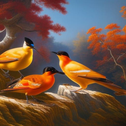 Birds in Nature: A Detailed Digital Painting