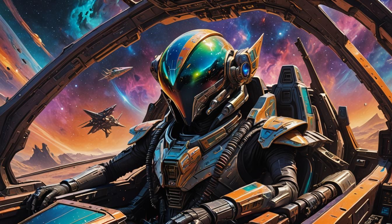 Eldar Pilot in Starfighter Cockpit: Sci-Fi Illustration