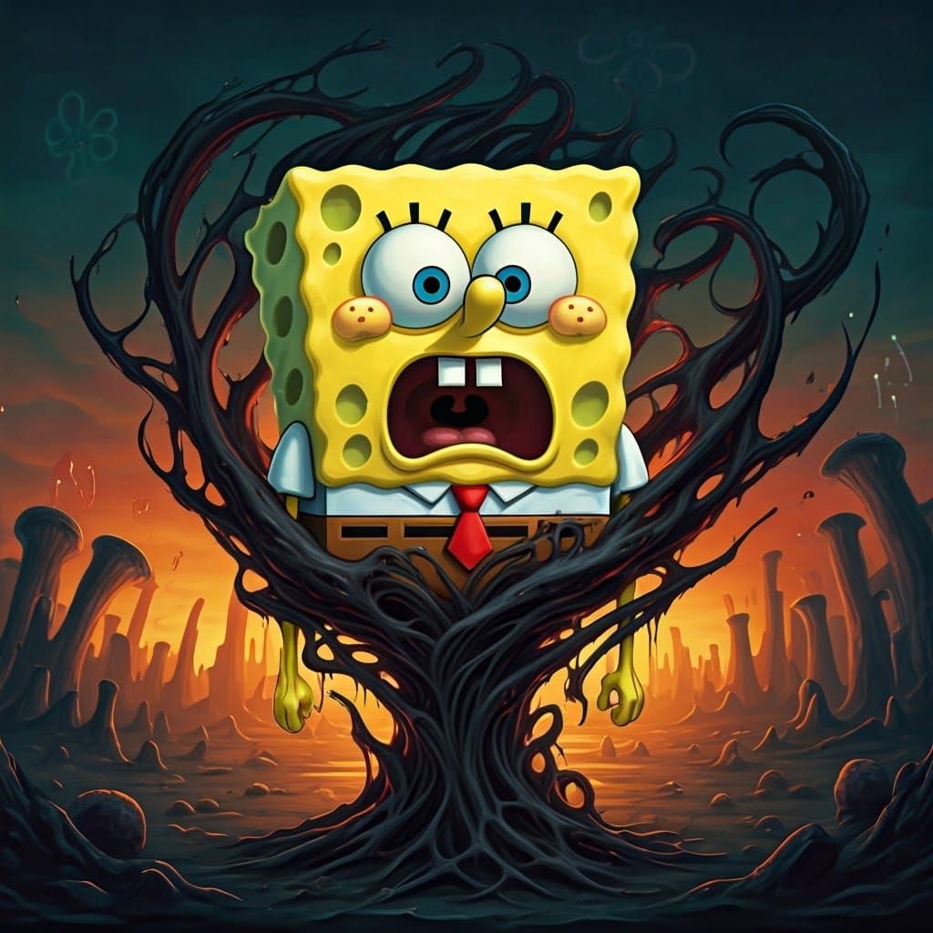 SpongeBob and Alucard Fusion in Apocalyptic Scene