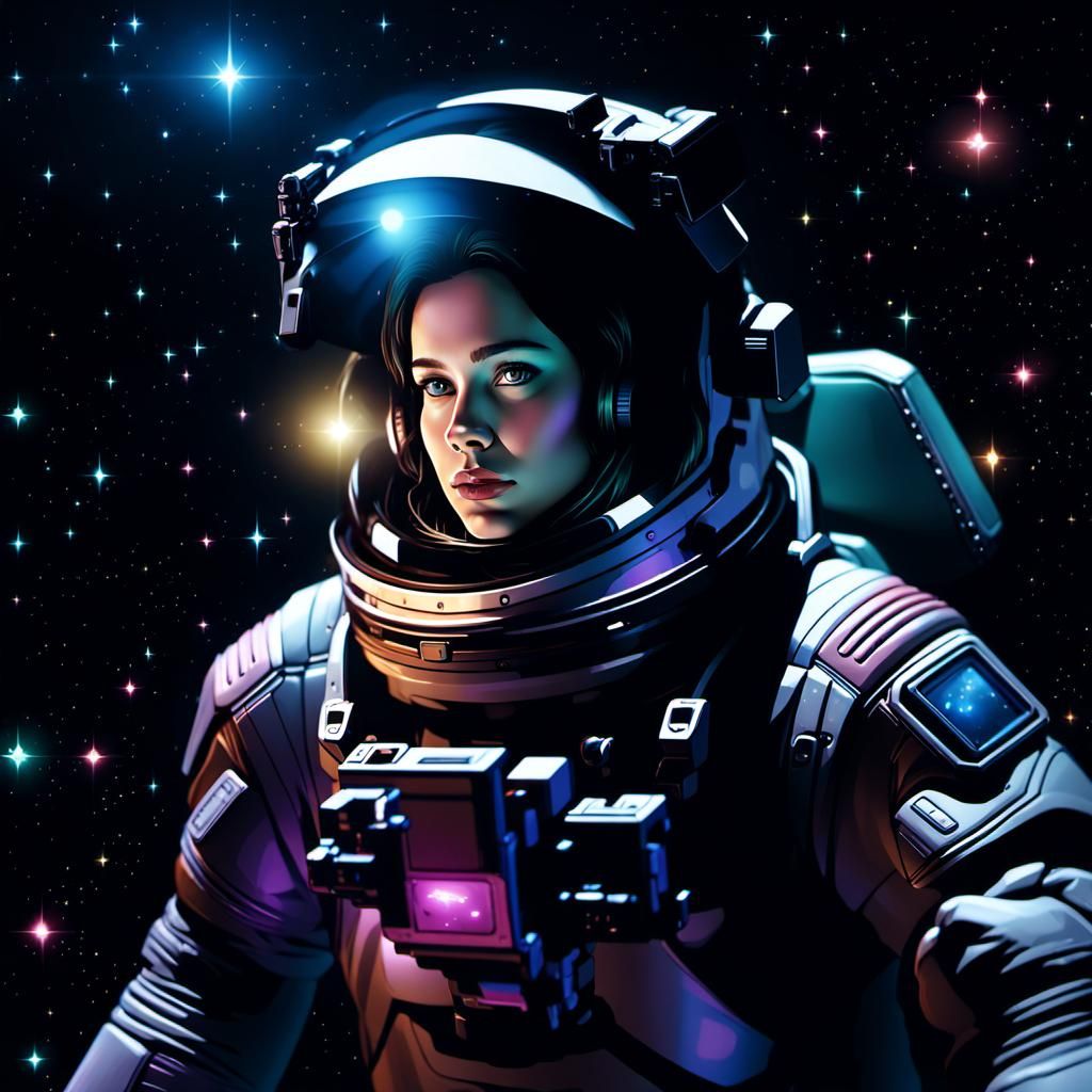 Female Astronaut in Spaceship Cockpit, 3D Rendered