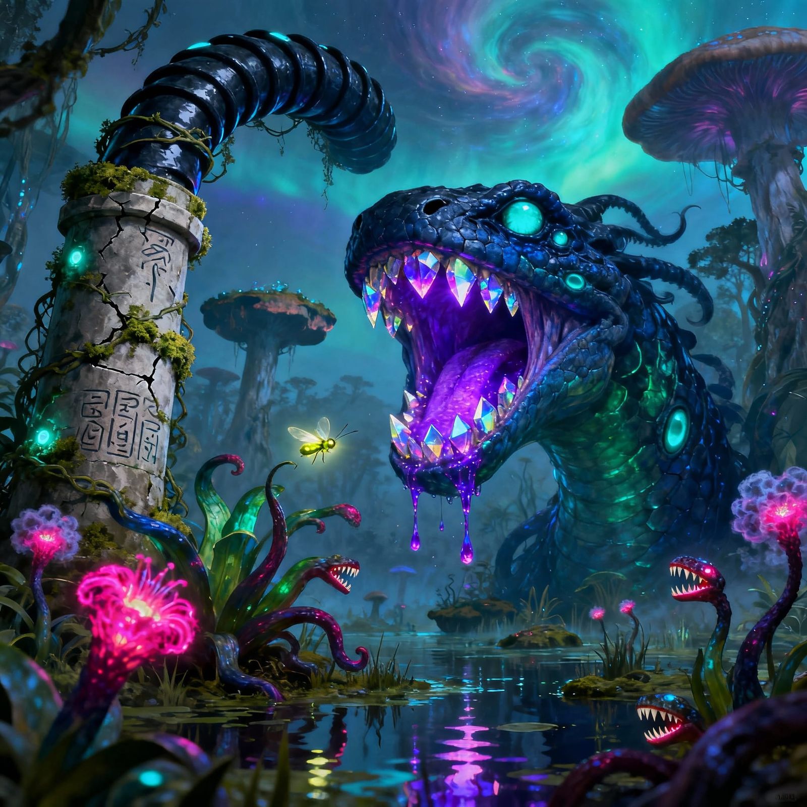 Fantastical Carnivorous Plant in Bio-Luminescent Jungle