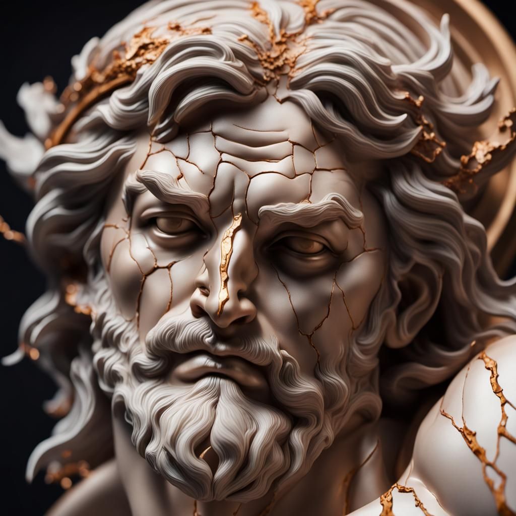 Cracked Jupiter Sculpture Cinematic Close-Up
