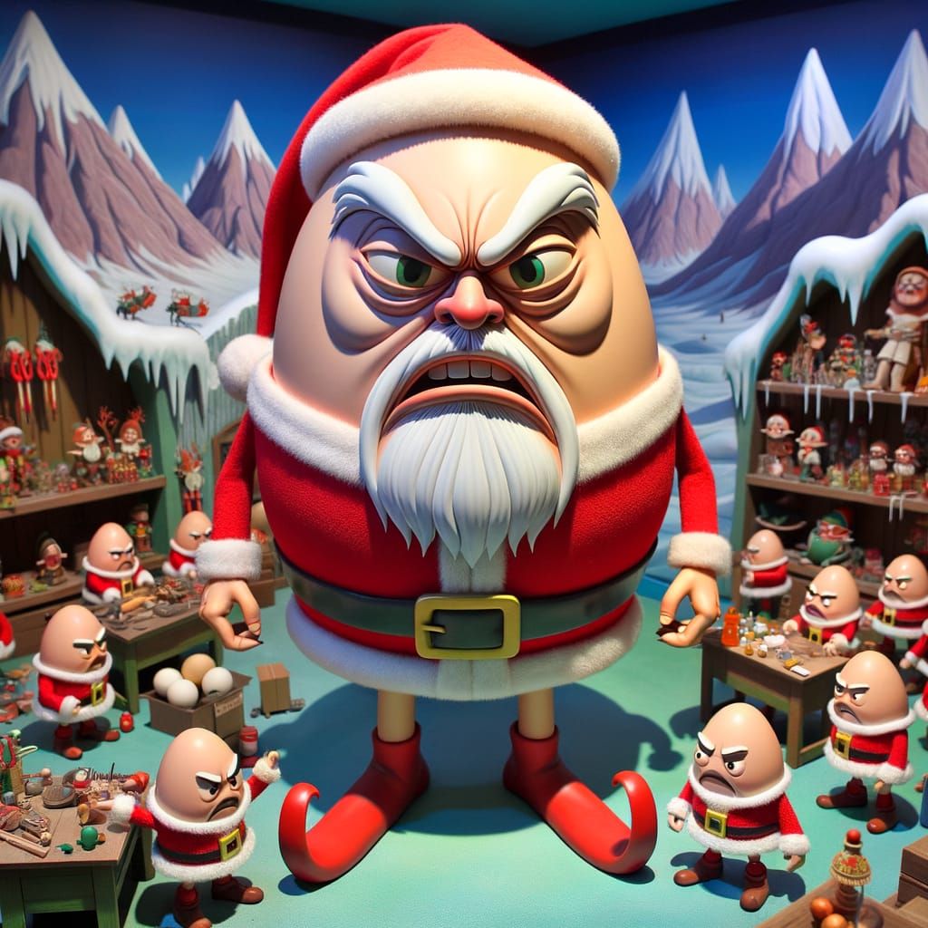 Egg Santa Claus Scolds Misbehaving Egg Elves at the North Po...