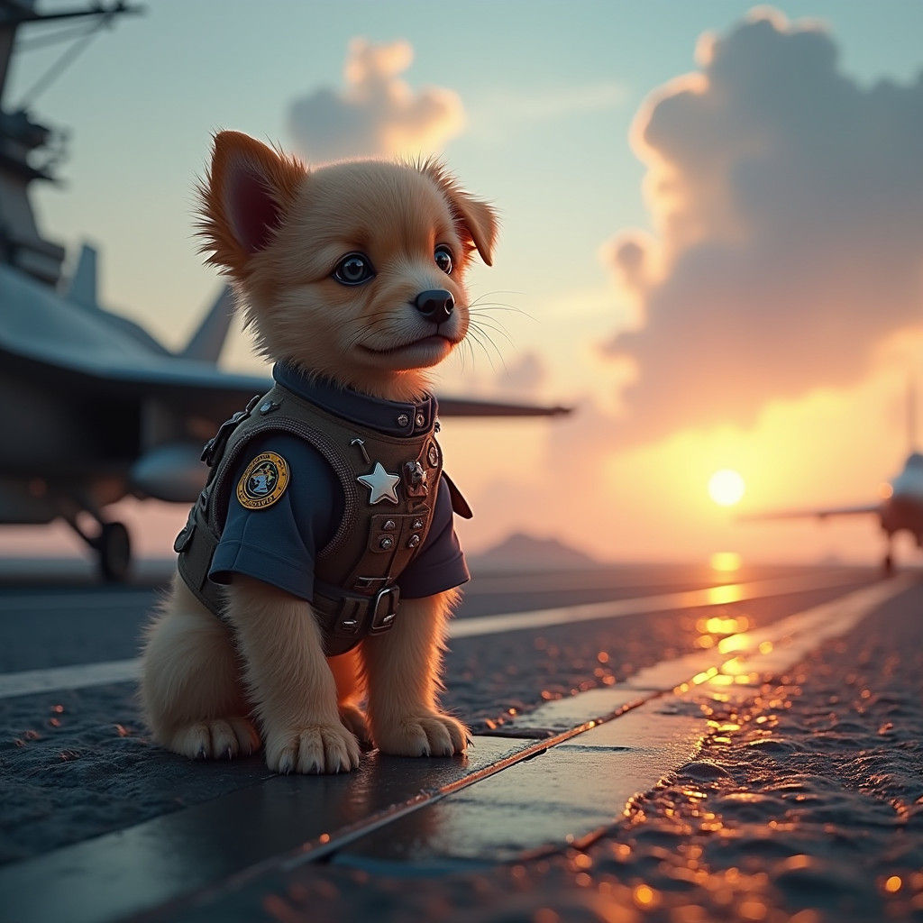 Puppy Soldier on Futuristic Aircraft Carrier