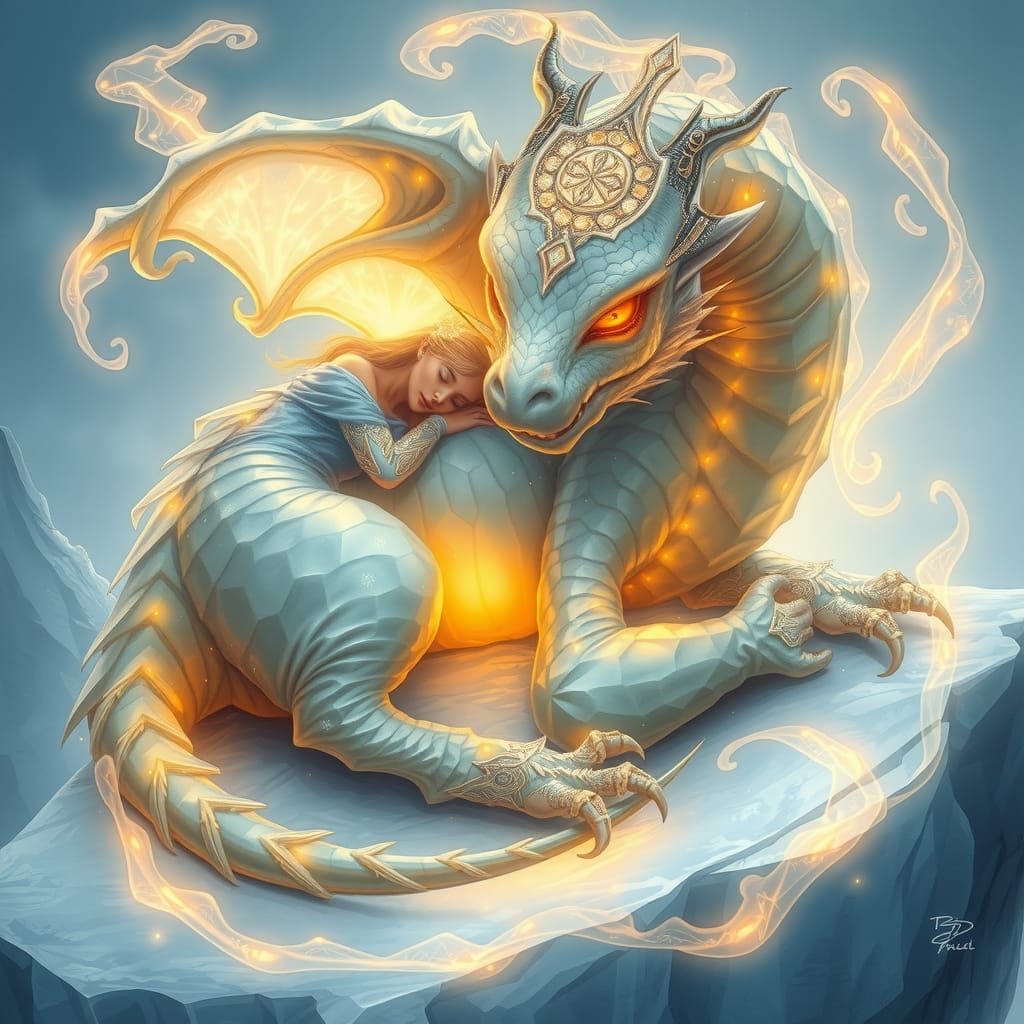 Crystal Dragon with Elf Bride in Mystical Style