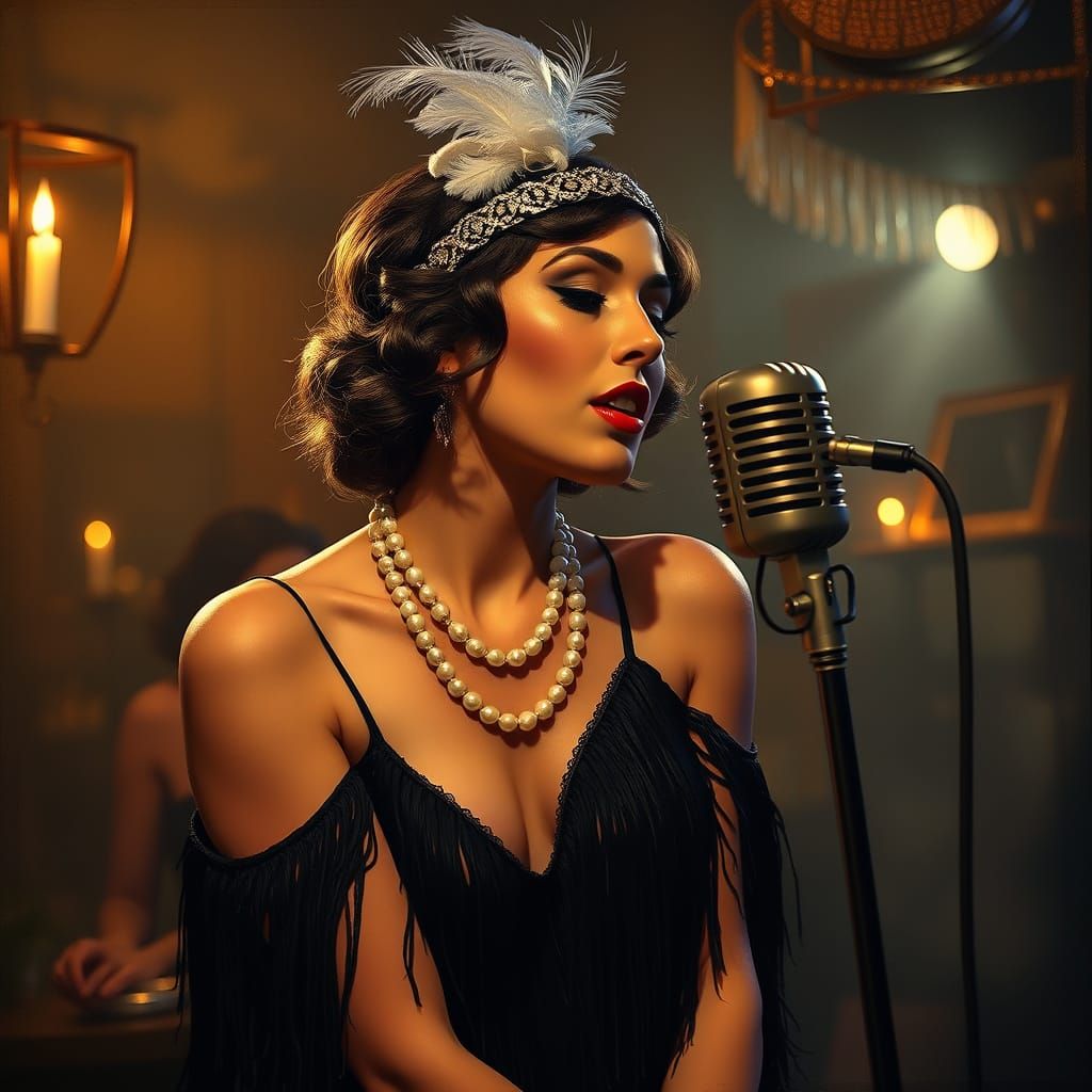 1920s Jazz Singer in Speakeasy, Art Deco Style